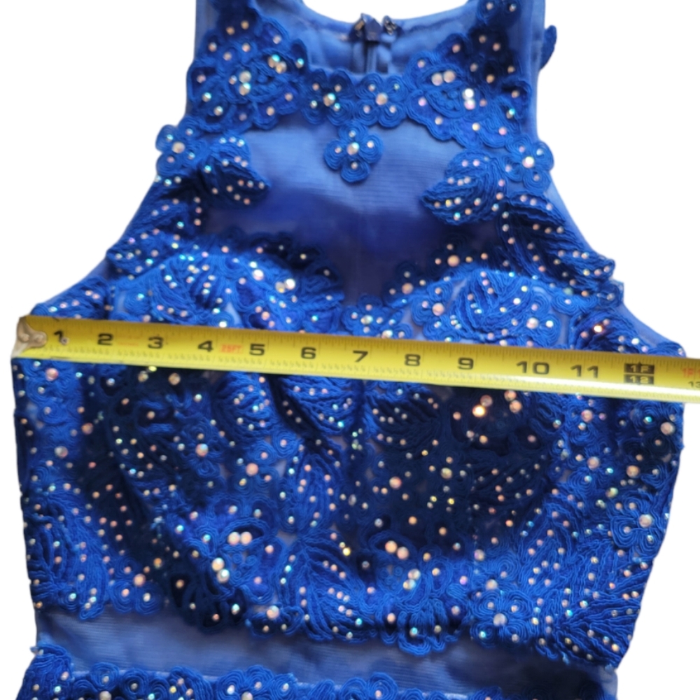 Anny Lee Blue Cocktail Formal Rhinestone Mesh Minidress Size XS - Picture 3 of 16